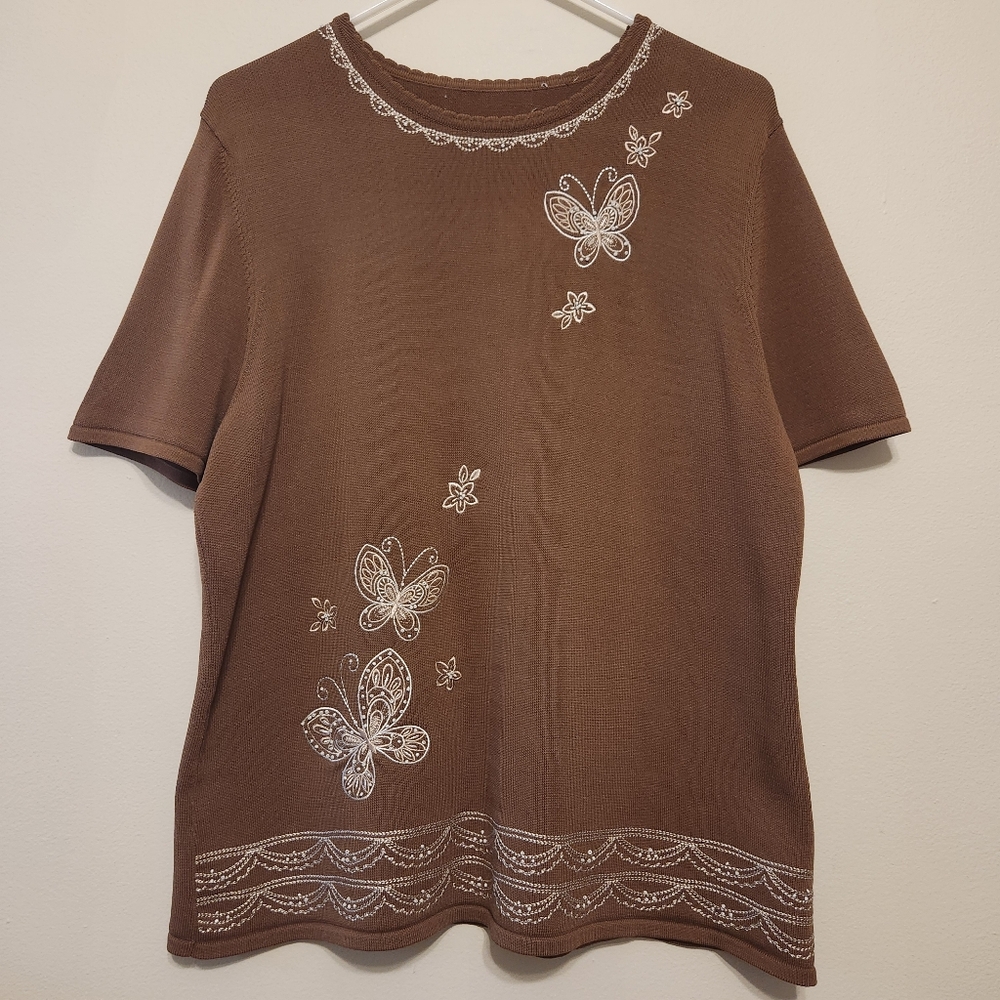 Brown Butterfly Cottagecore Short Sleeve Top